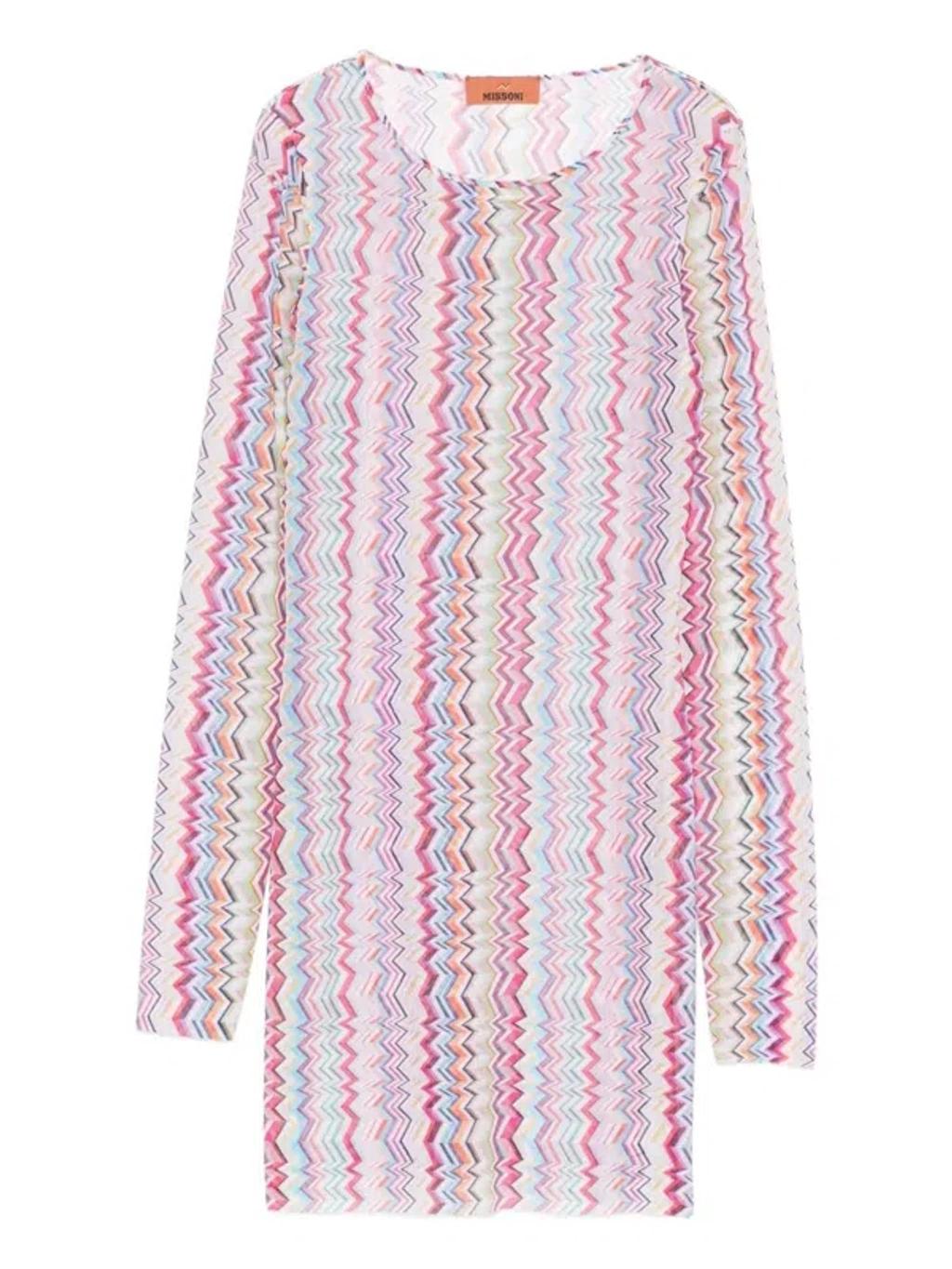 MISSONI Long-sleeve Zigzag Printed Tulle T-shirt In Multi Product Image