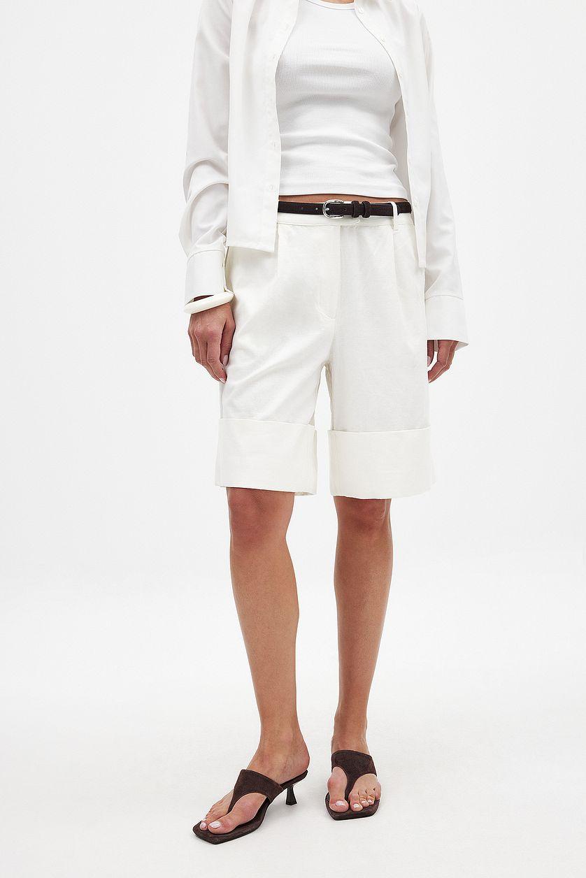 Linen Blend Loose Mid Waist Shorts Product Image