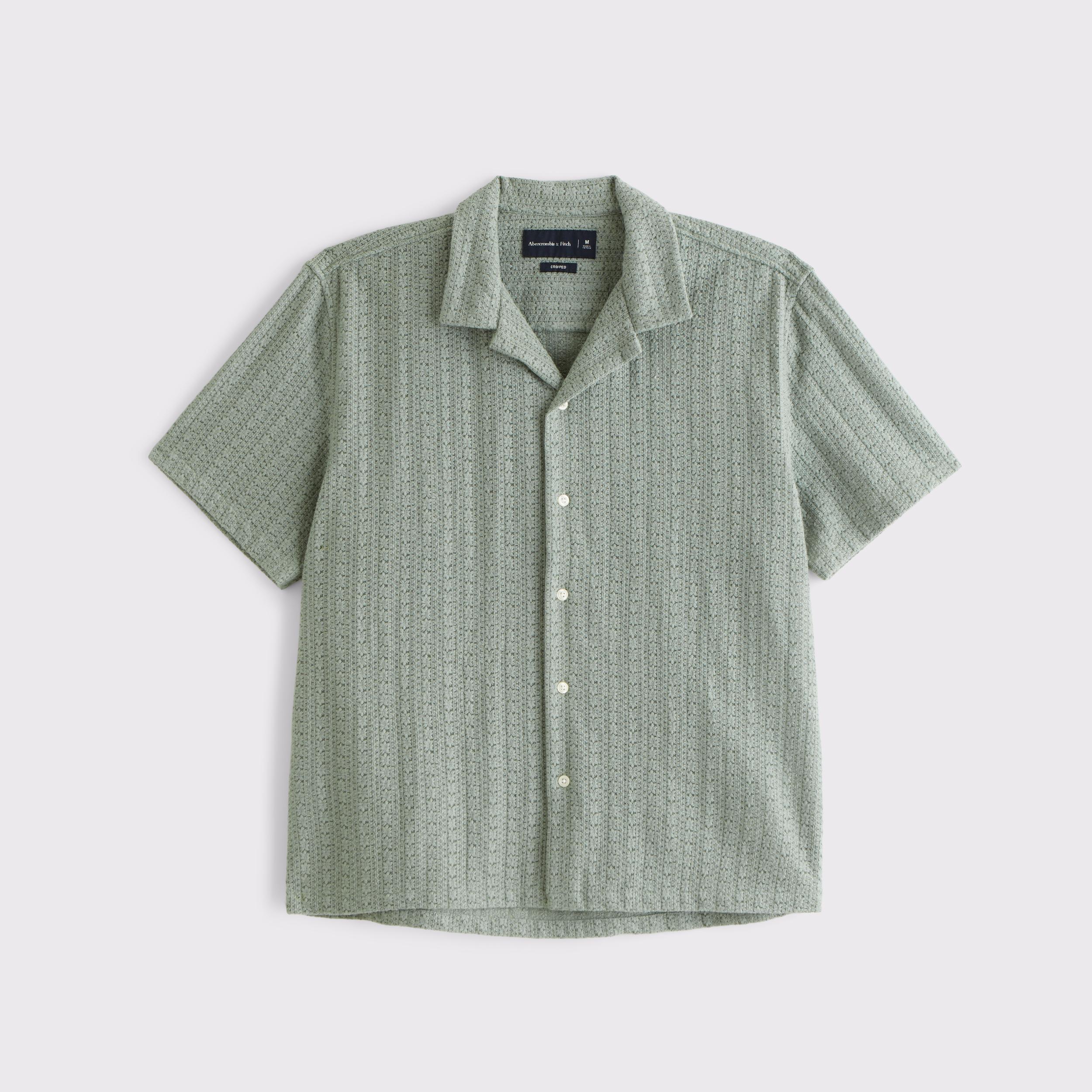 Camp Collar Cropped Lace Shirt Product Image