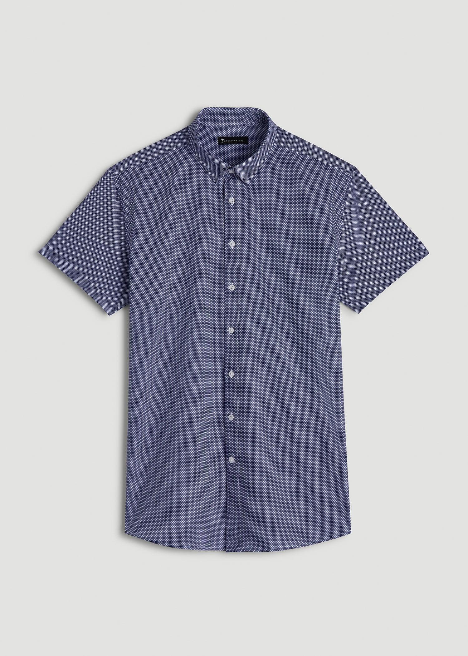 Short Sleeve Traveler Stretch Button Shirt for Tall Men in Royal Blue Geometric Male Product Image
