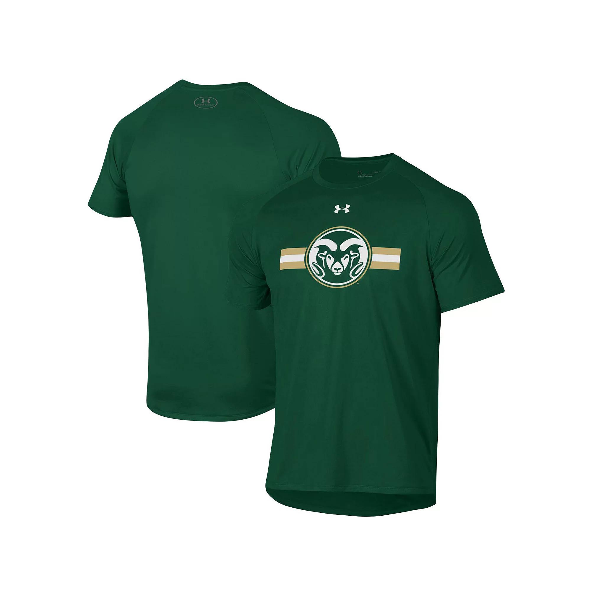 Men's Under Armour Green Colorado State Rams Logo Stripe Performance Raglan T-Shirt, Size: 2XL Product Image