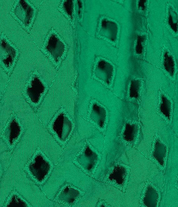 Gibson & Latimer Knit Contrast Eyelet Crew Neck Short 3/4 Balloon Sleeve Top Product Image