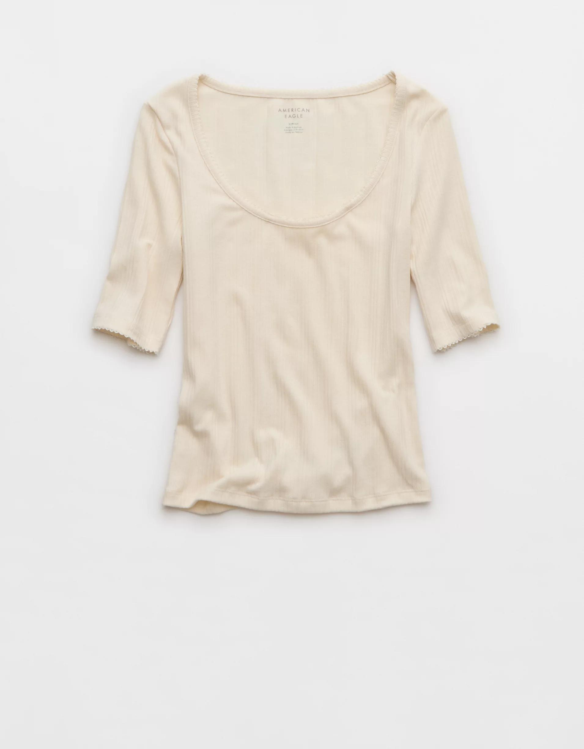 AE Half-Sleeve Scoop Neck Pointelle T-Shirt Product Image