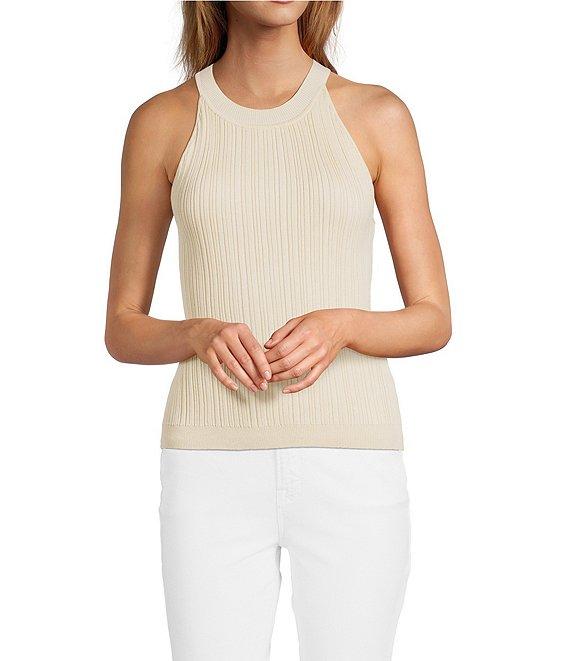 Skies Are Blue Rib Knit High Neck Sleeveless Halter Tank Product Image