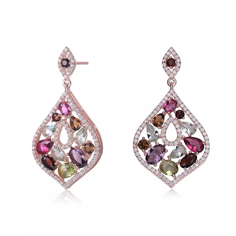 18k Gold over Sterling Silver Multi-Colored Cubic Zirconia Accent Dangle Earrings, Women's, Pink Tone Team Product Image