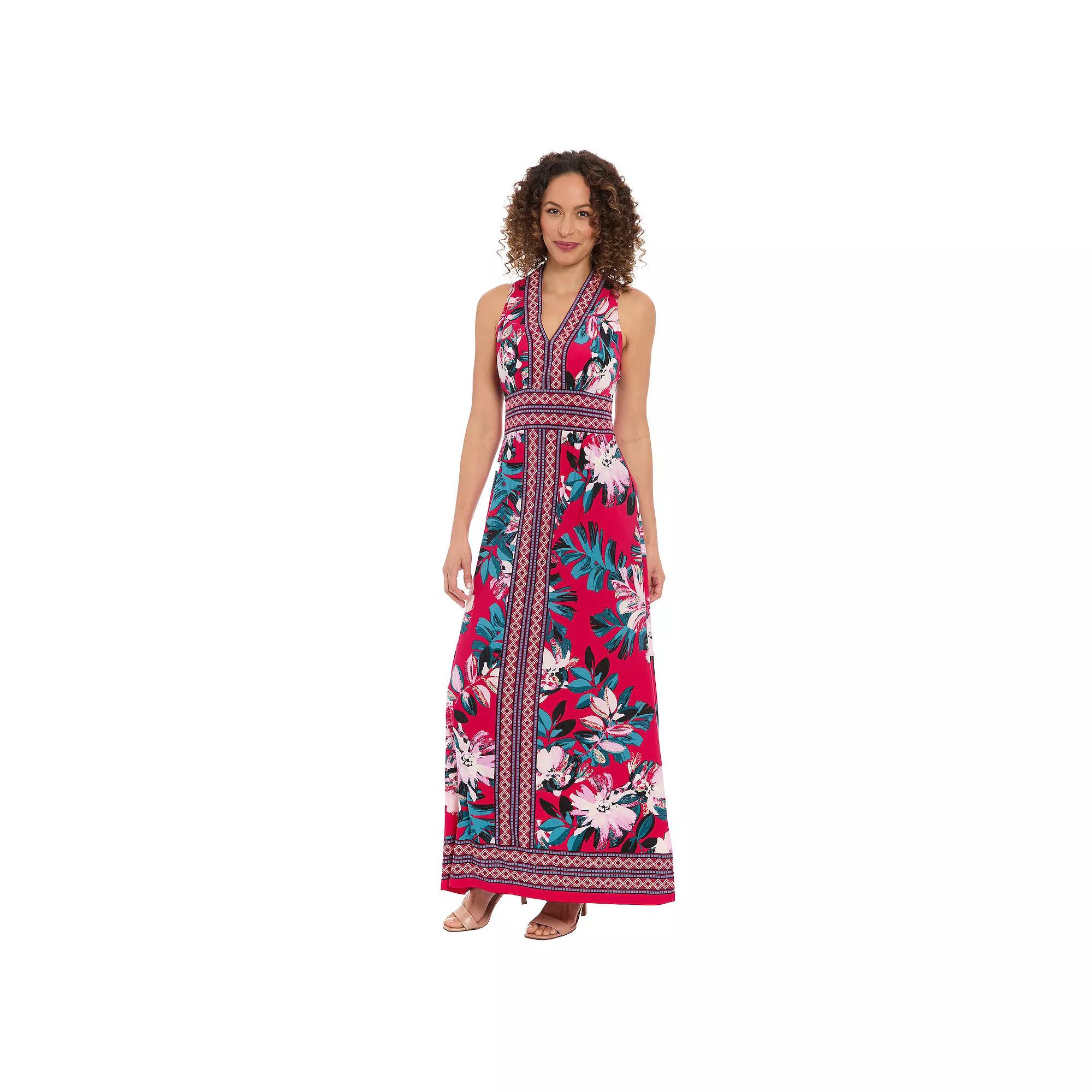 Women's London Times Floral Print Sleeveless V-Neck Flowy Maxi Dress, Size: 12, Pink Product Image