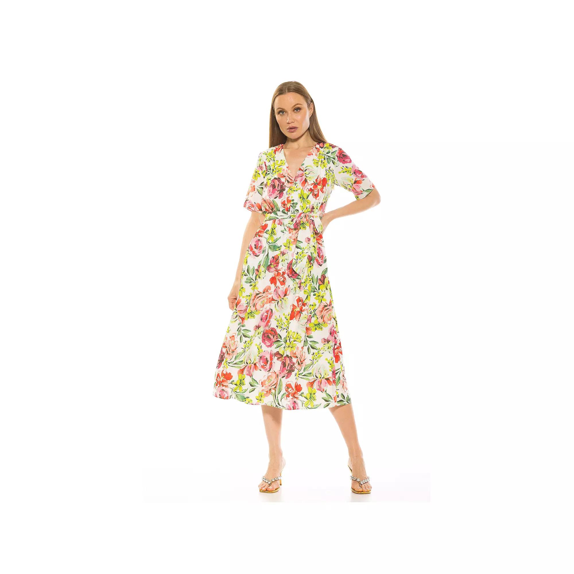 Women's ALEXIA ADMOR Larisa Fit & Flare Waist Tie Midi Dress, Size: 2, Large Floral Product Image