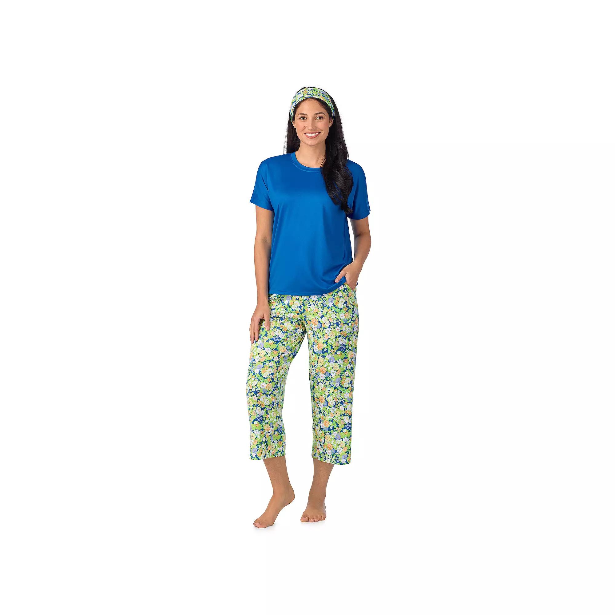 Women's Cuddl Duds® 2-pc. Pajama Crewneck Top & Pajama Capri Pants Set with Matching Headband, Size: XL, Blue Ditsy Product Image