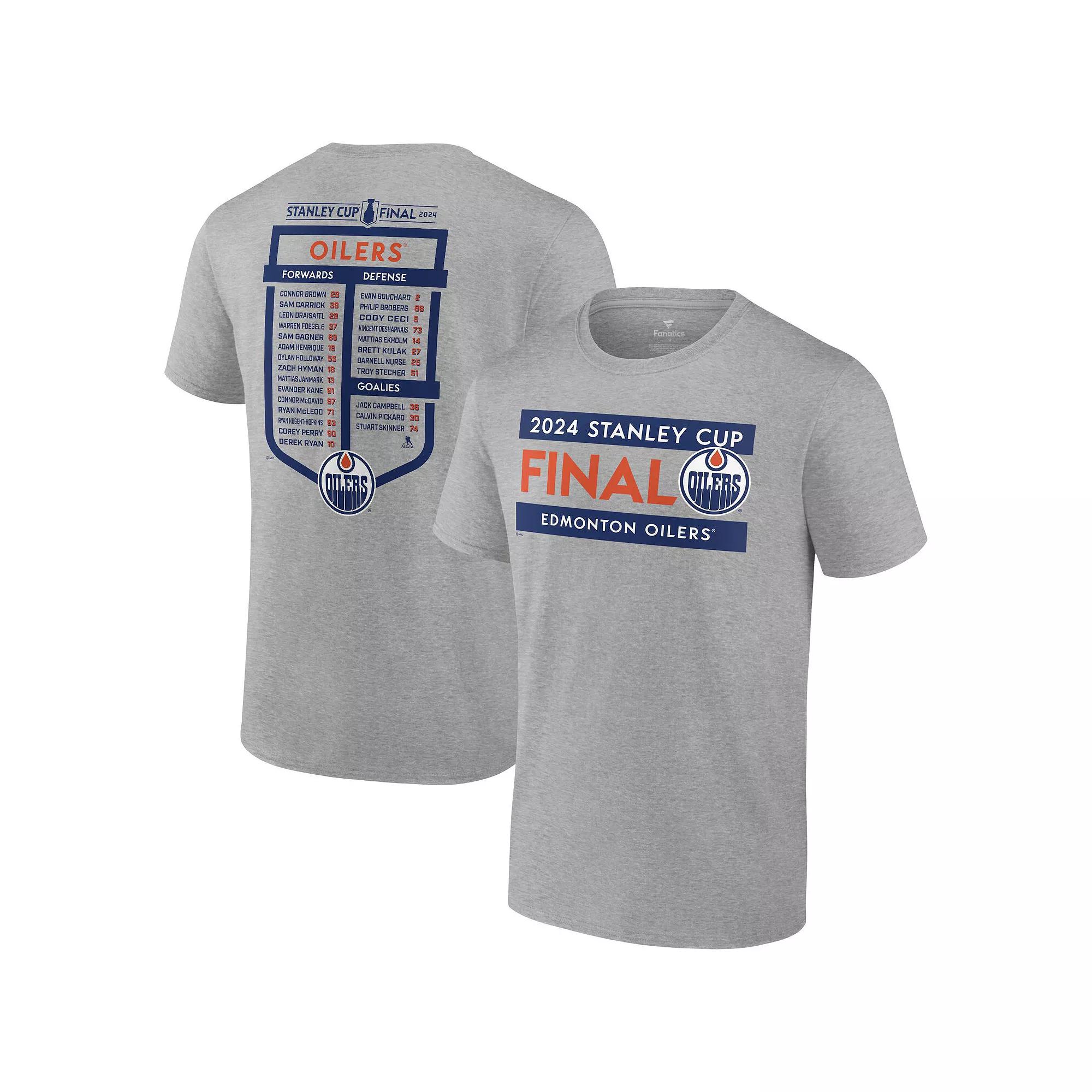 Men's Fanatics  Heather Gray Edmonton Oilers 2024 Stanley Cup Final Big & Tall Roster T-Shirt, Size: 3XB, Oil Grey Product Image