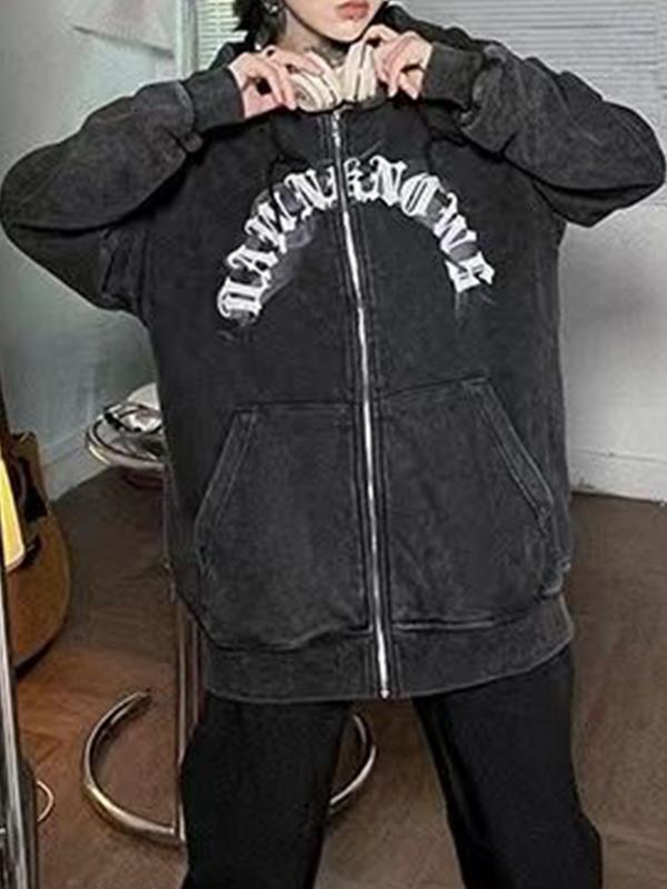 Men's Washed Distressed Letter Print Oversized Hoodie Product Image