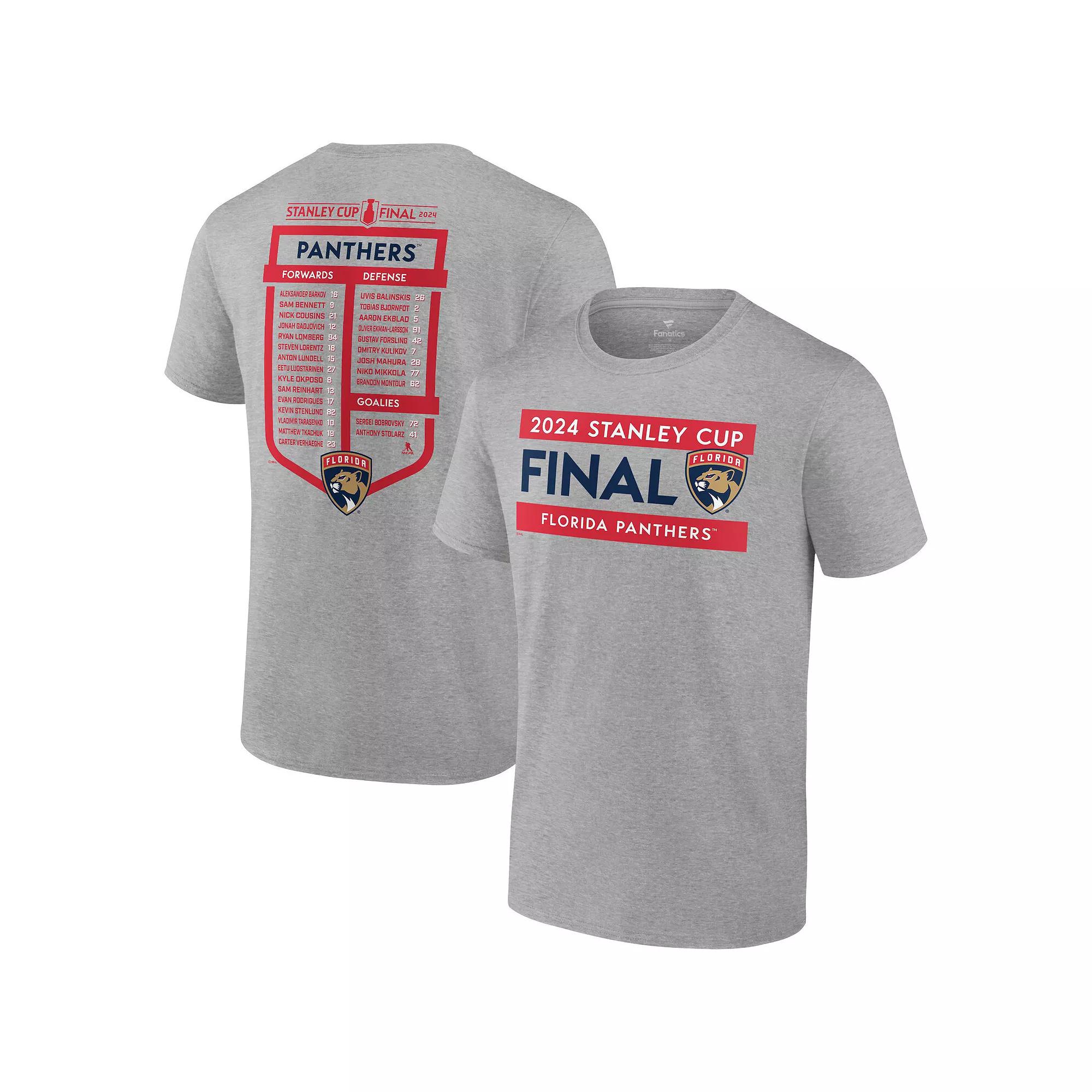 Men's Fanatics  Heather Gray Florida Panthers 2024 Stanley Cup Final Big & Tall Roster T-Shirt, Size: 2XLT, Pnt Grey Product Image