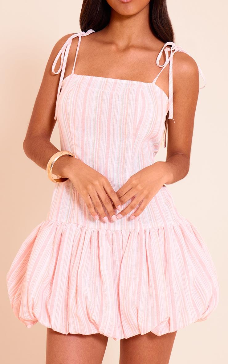 Petite Pink Puff Ball Tie Strap Mini Dress Product Image