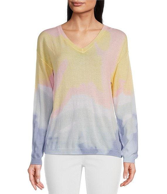 Charlie B. Knit Printed V-Neck Long Sleeve Tie Dye Sweater Product Image