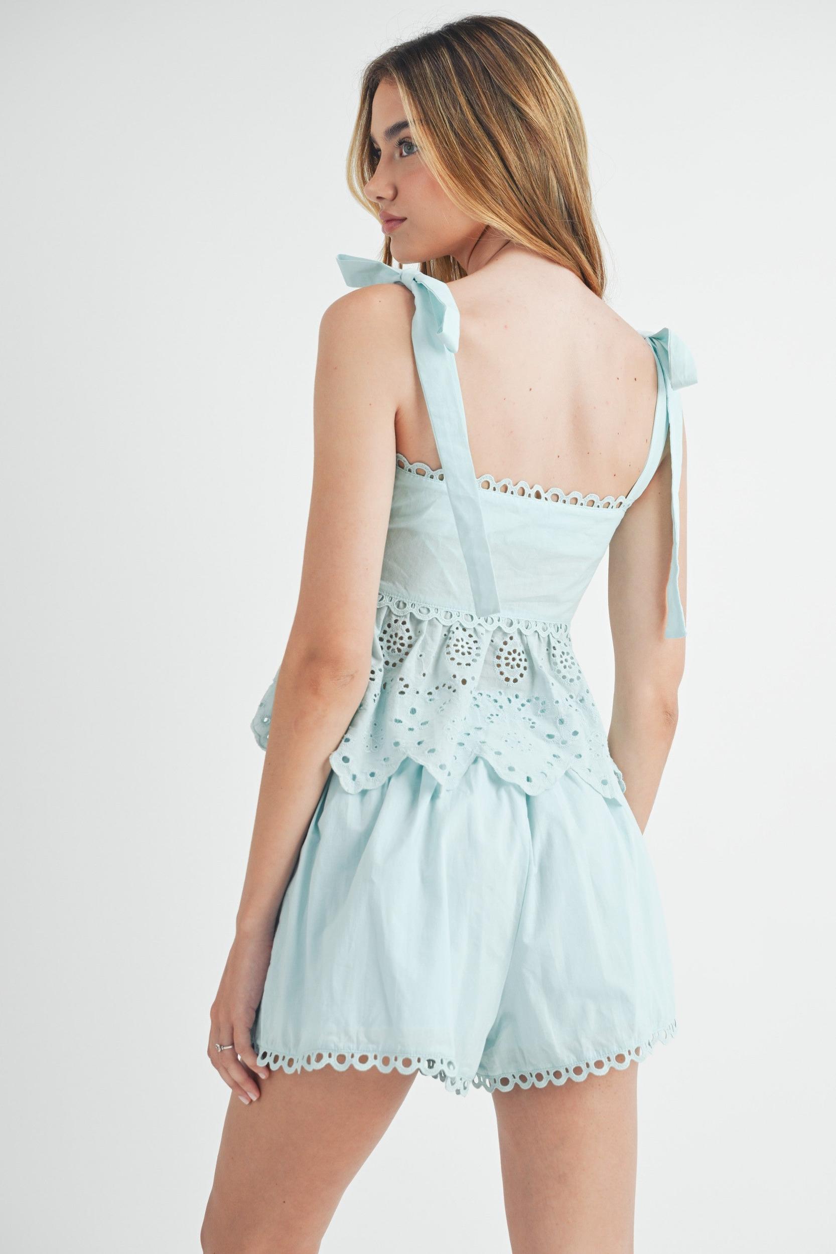 Eyelet Peplum Top & Shorts Set Product Image