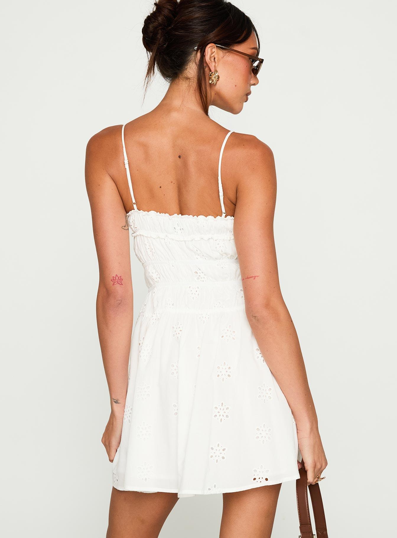 Wish Me Luck Shirred Mini Dress White Product Image