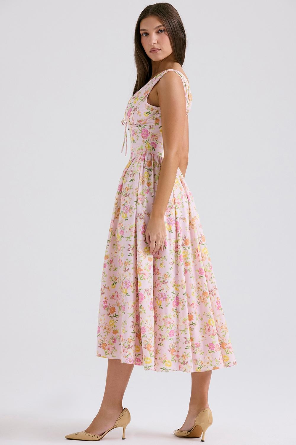 Emmelina  pink meadow print cotton corset sundress Product Image
