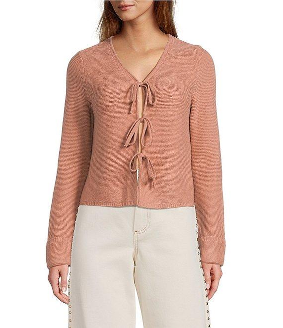 Antonio Melani Lydia V-Neck Long Cuff Sleeve Tie Front Bow Cashmere Sweater Product Image