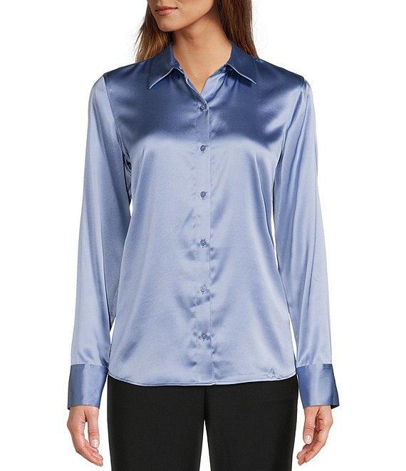 Antonio Melani Yana Button Front Point Collar Long Sleeve Stretch Silk Charmeuse Blouse Product Image