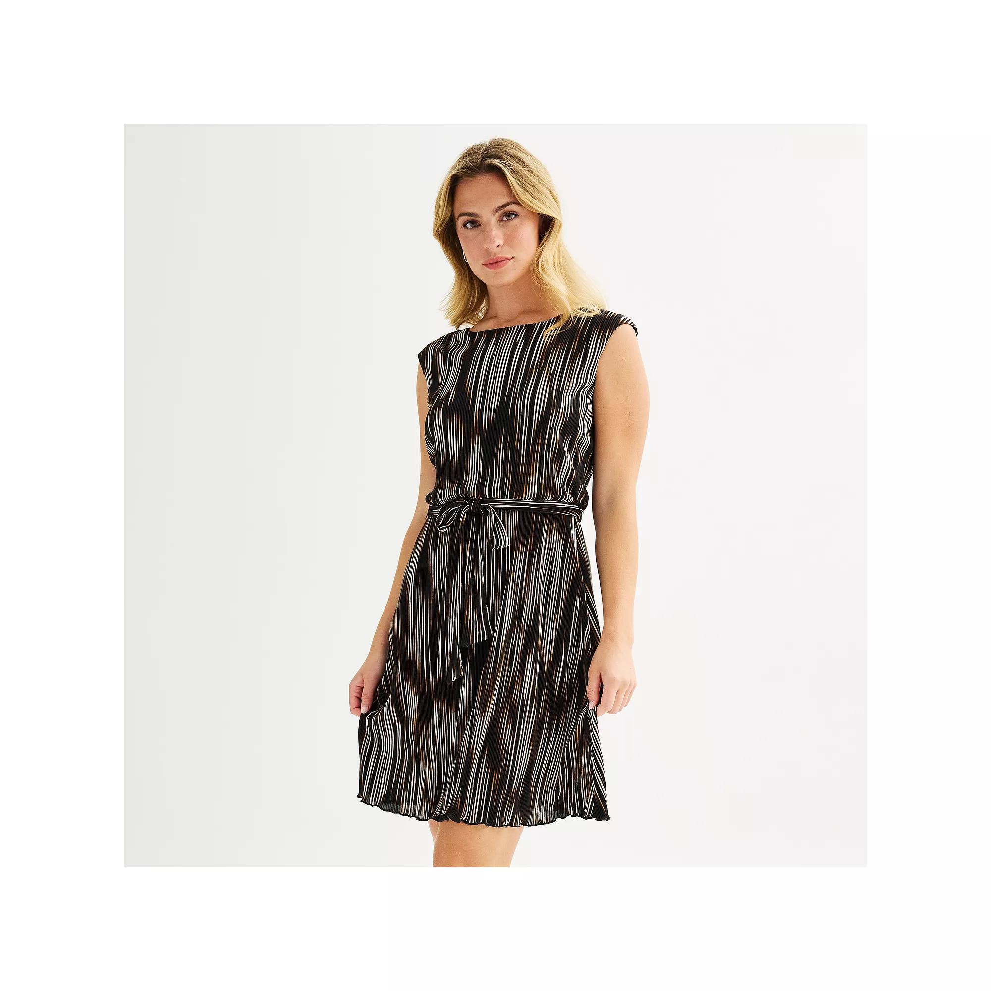 Women's Connected Apparel Pleated Belted Sheath Dress, Size: 12, Brown Product Image