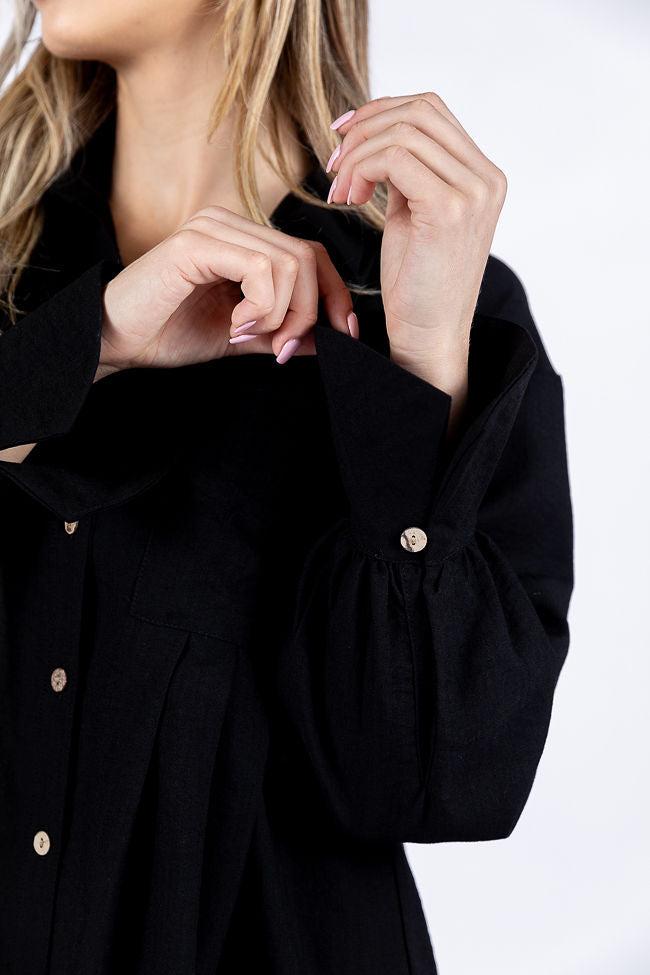 Write This Down Black Button Up Shirt Dress FINAL SALE Product Image