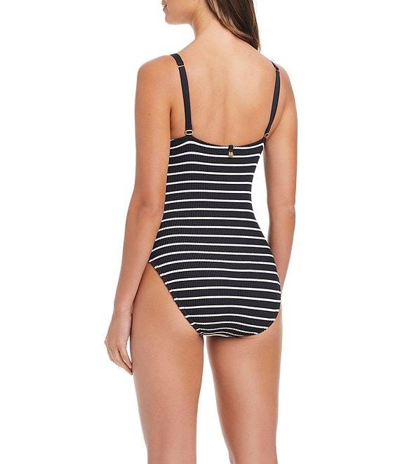 Bleu Rod Beattie Pucker Up Texture Stripe Scoop Neck Tank One Piece Swimsuit Product Image
