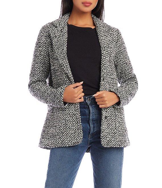 Karen Kane Texture Tweed Notch Lapel Long Sleeve Patch Pocket Button-Front Blazer Product Image