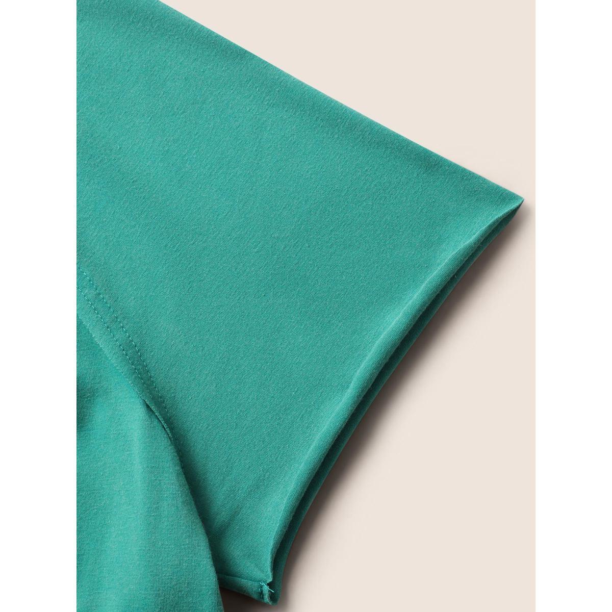 Plus Size Round Neck Pleated Raglan Sleeve T-shirt Teal Women Casual Non Round Neck Bodycon Everyday T-shirts BloomChic 26/4X Product Image