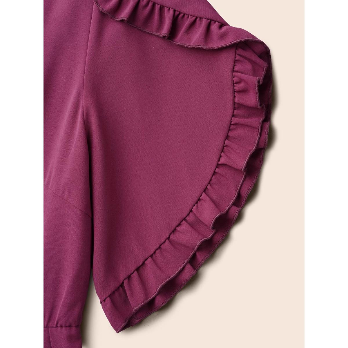 Plus Size Petal Sleeve Ruffled Waist-Cinched Midi Dress Deeppurplered Women Elegant Frill Trim V-neck Half Sleeve Curvy BloomChic 30/6X Product Image