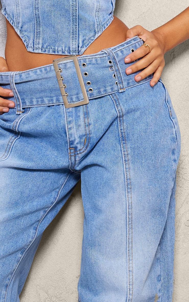 Petite Light Blue Denim Buckle Detail Straight Leg Jeans Product Image