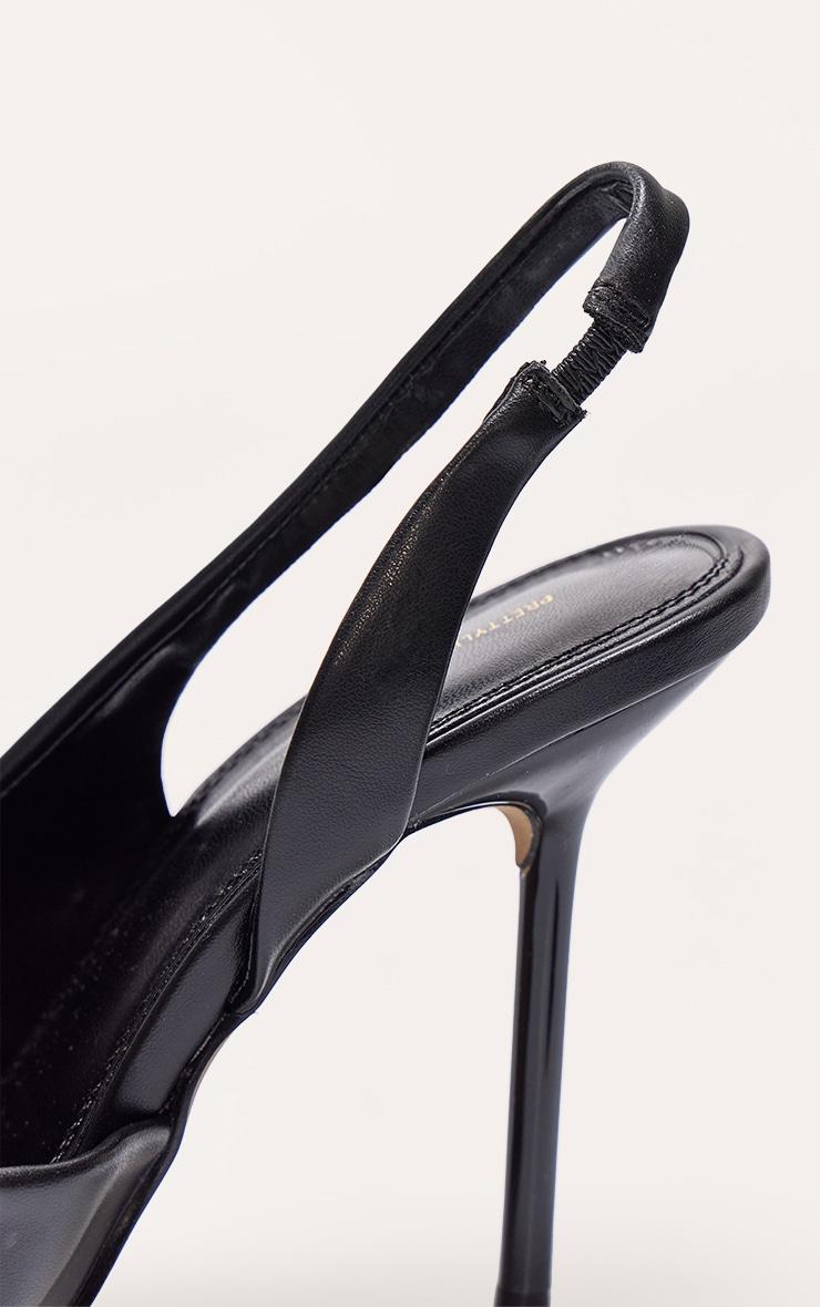 Black Pu Point Toe Ruched Sling Back High Stiletto Heeled Courts Product Image