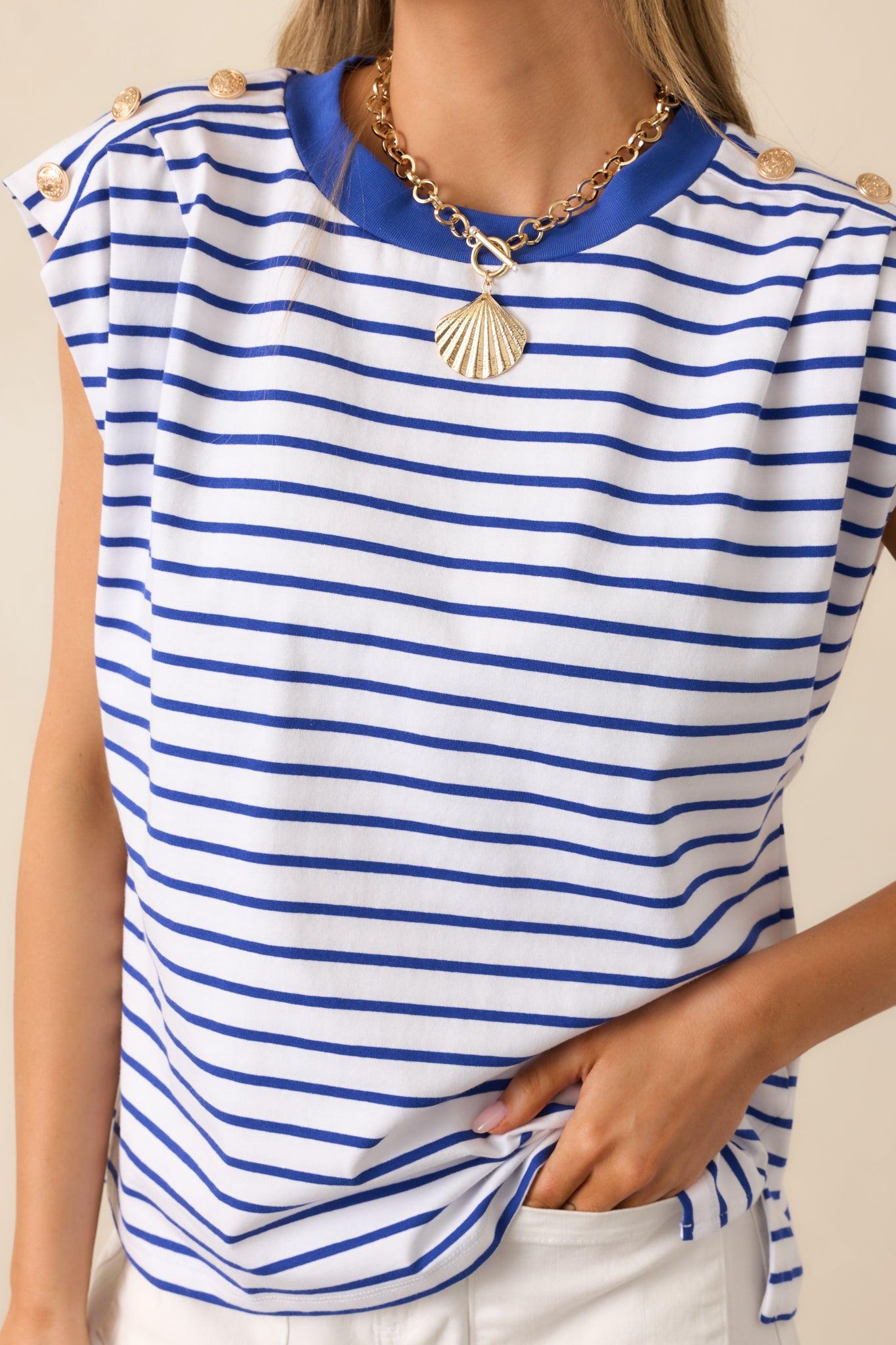 Harbor Stroll Royal Blue Stripe Top Product Image