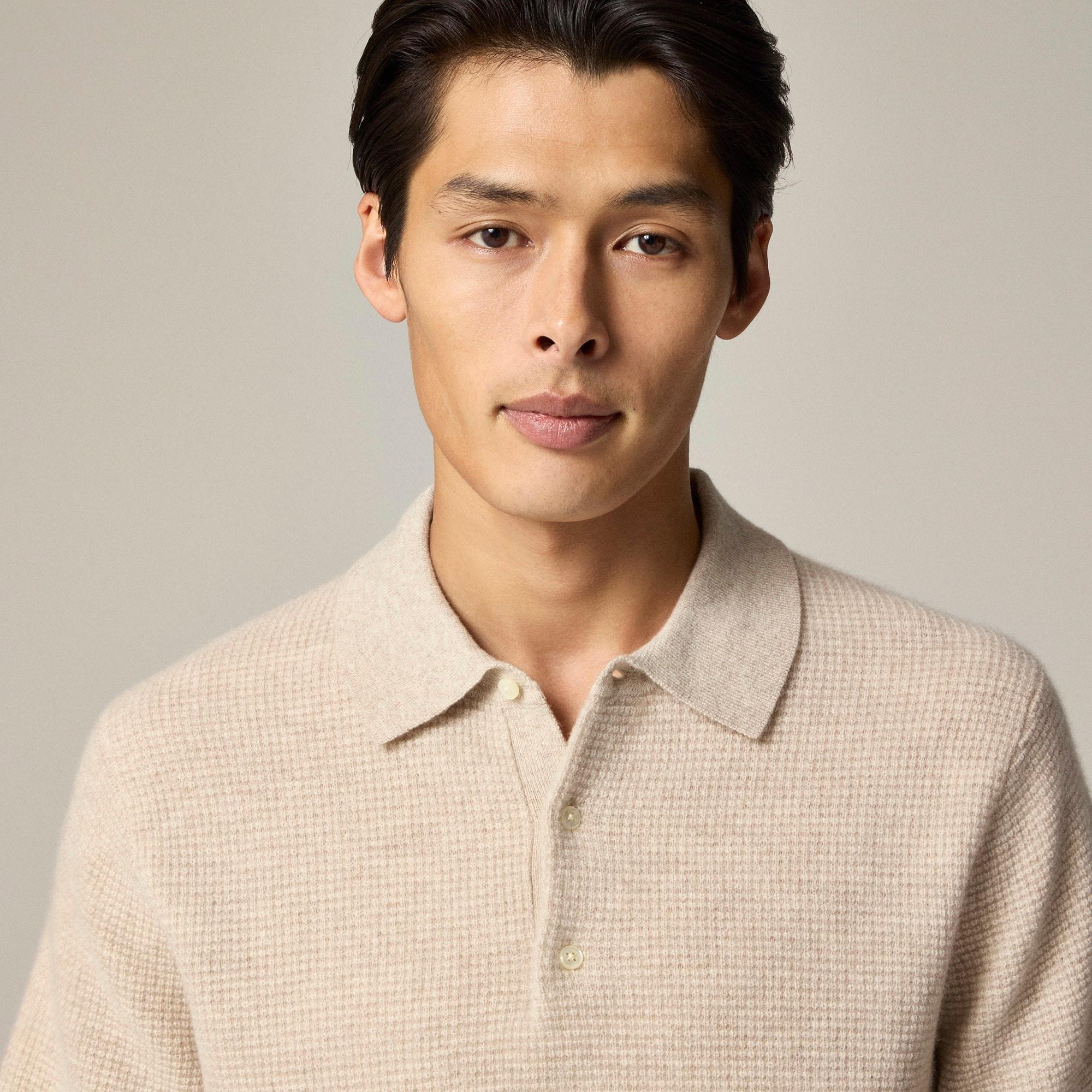 Short-sleeve cashmere waffle sweater-polo Product Image