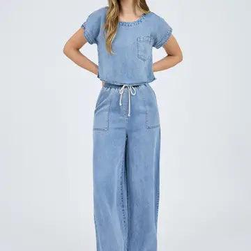 Denim High Waist Wide Leg Washed Chambray Jeans Pants Product Image