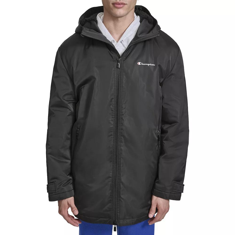 Men's Champion® Sherpa Lined Mid-Length Sideline Jacket With Hood, Size: Medium, Black Product Image