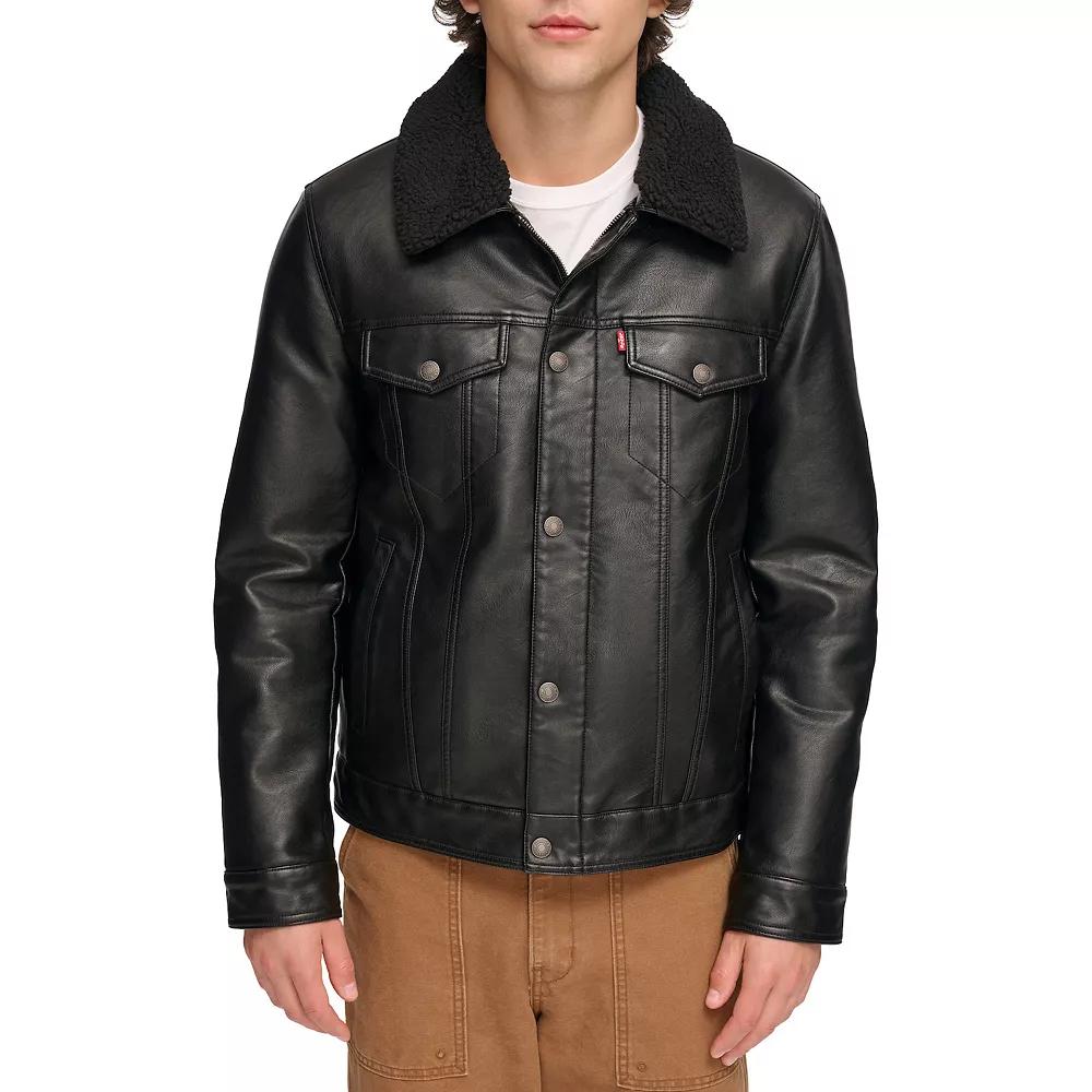 Men's Levi's® Faux Leather Sherpa Collar Trucker Jacket,  Product Image