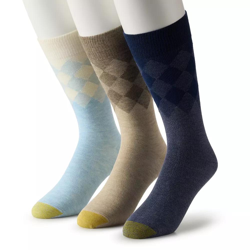Men's GOLDTOE® 3-pack Argyle Border Crew Socks, Size: 6-12, Navy Beige Product Image