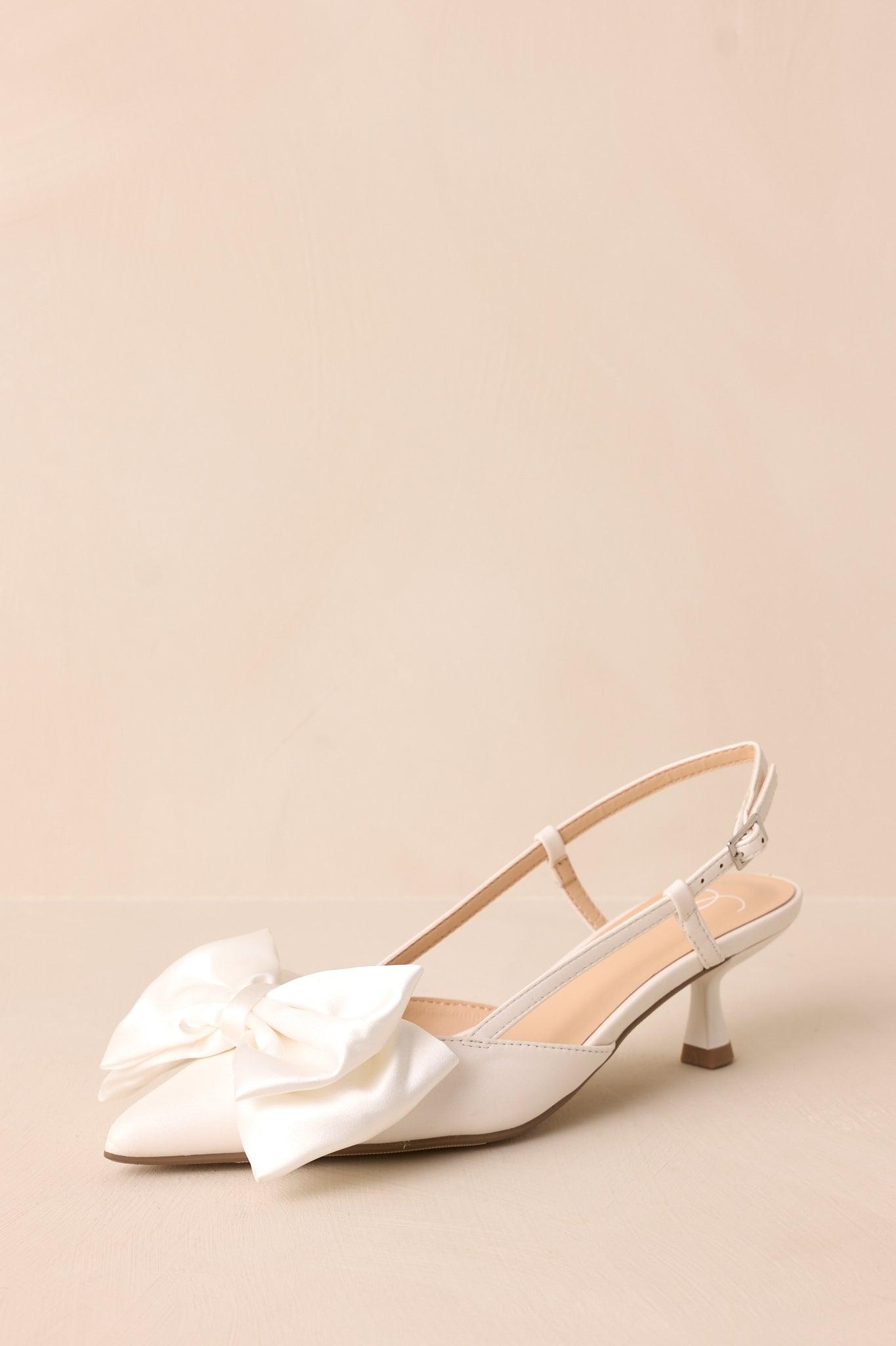 It Was Always You White Satin Bow Slingback Kitten Heels Product Image