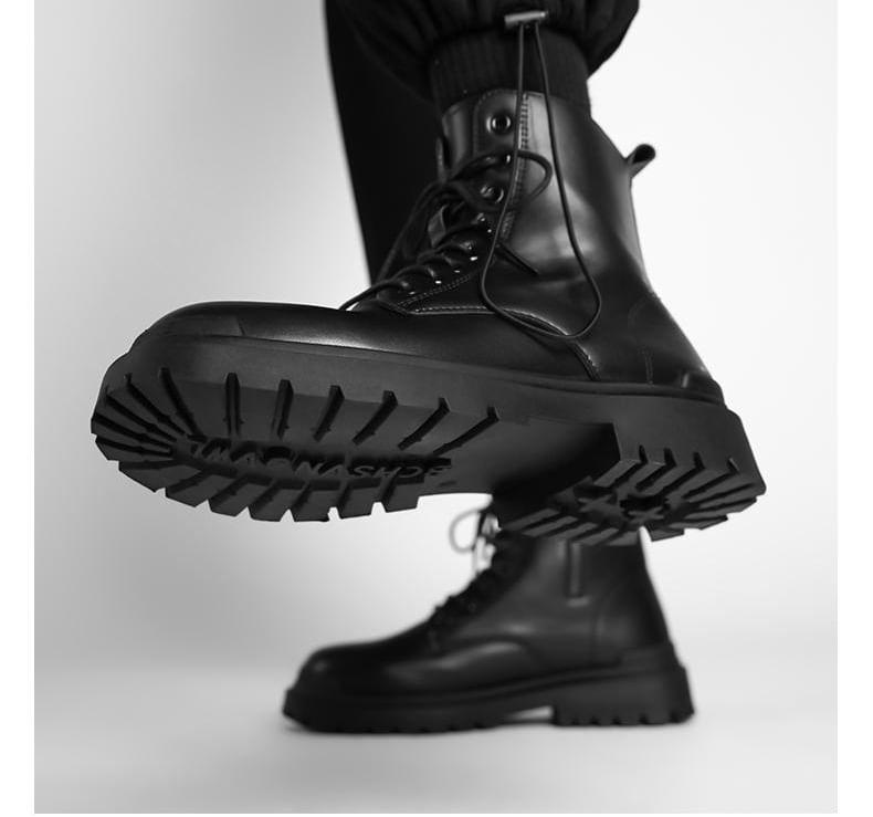 Faux Leather Lace-Up Short Boots Product Image