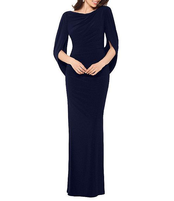 Betsy & Adam Cowl Neck Sleeveless Draped Back Mermaid Gown Product Image