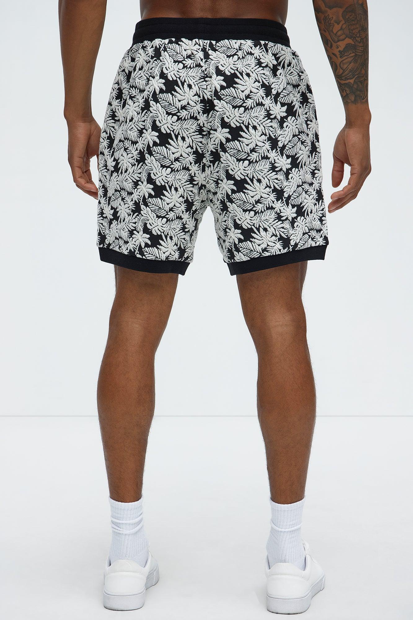 Tropical Textured Knit Shorts - Black/combo Product Image