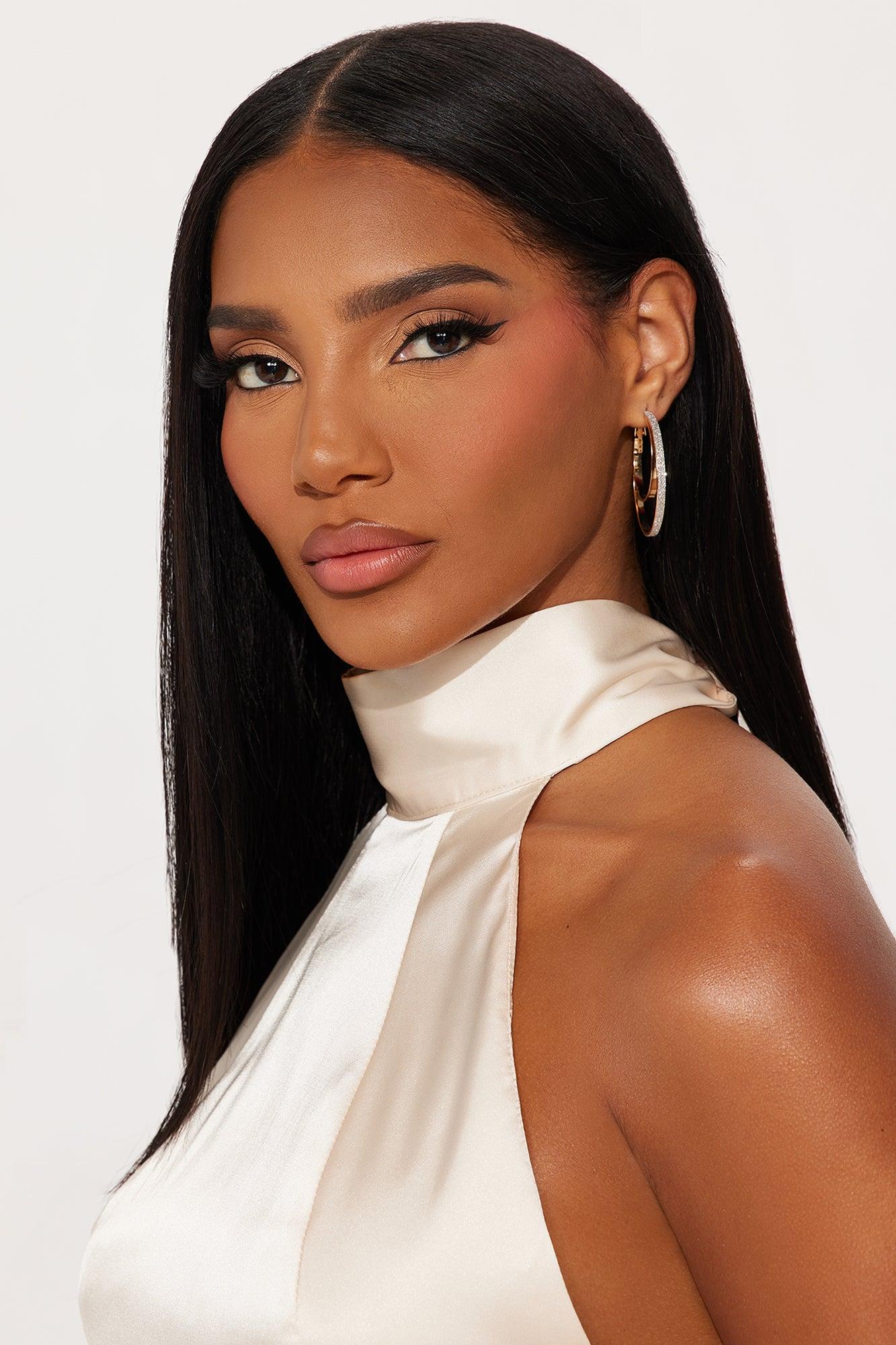 Brittney Rhinestone Double Hoop Earrings - Gold Female Product Image