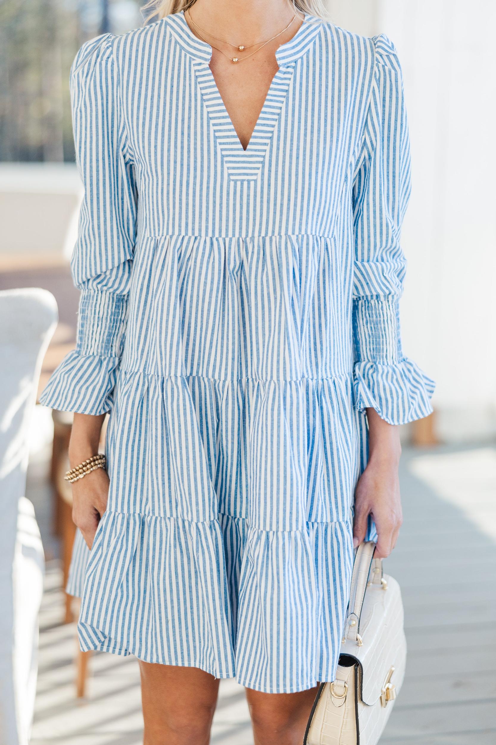 In Your Happy Place Blue Striped Dress Female Product Image
