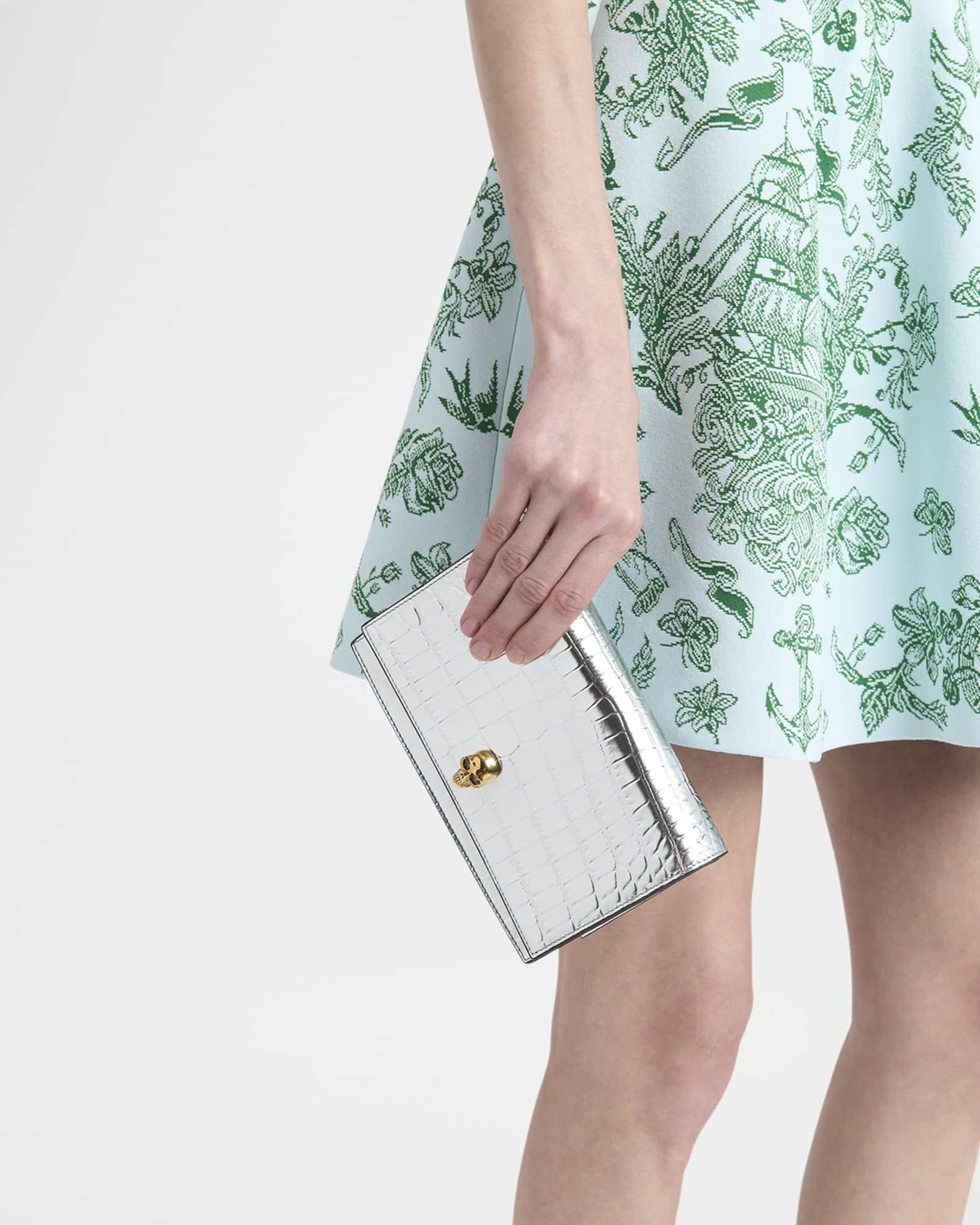 Skull Metallic Croc-Embossed Leather Shoulder Bag Product Image