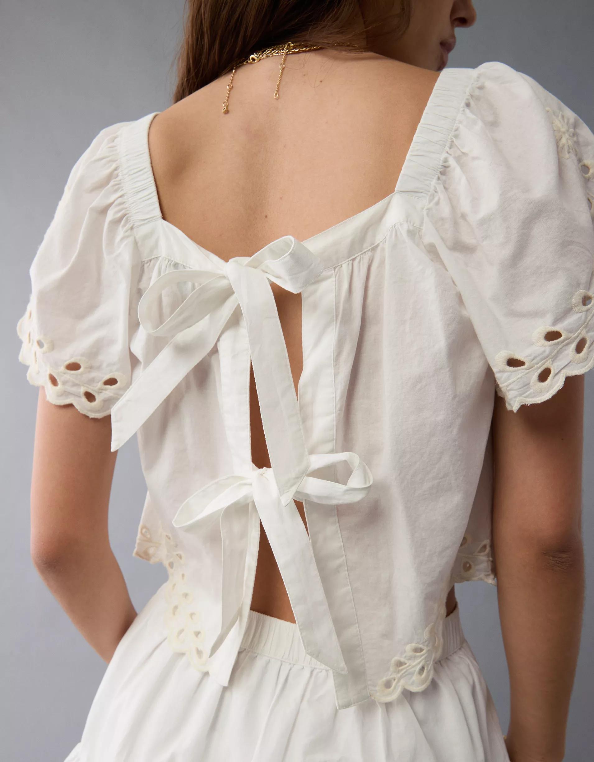 AE Tie Back Eyelet Crop Top Product Image