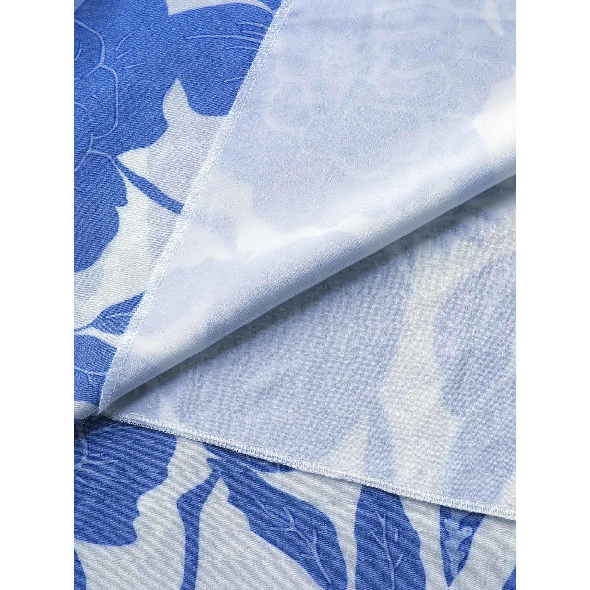 Plus Size Large Floral Print Pockets Midi Dress DarkBlue Women Heart neckline Short sleeve Curvy BloomChic 22-24/3X Product Image