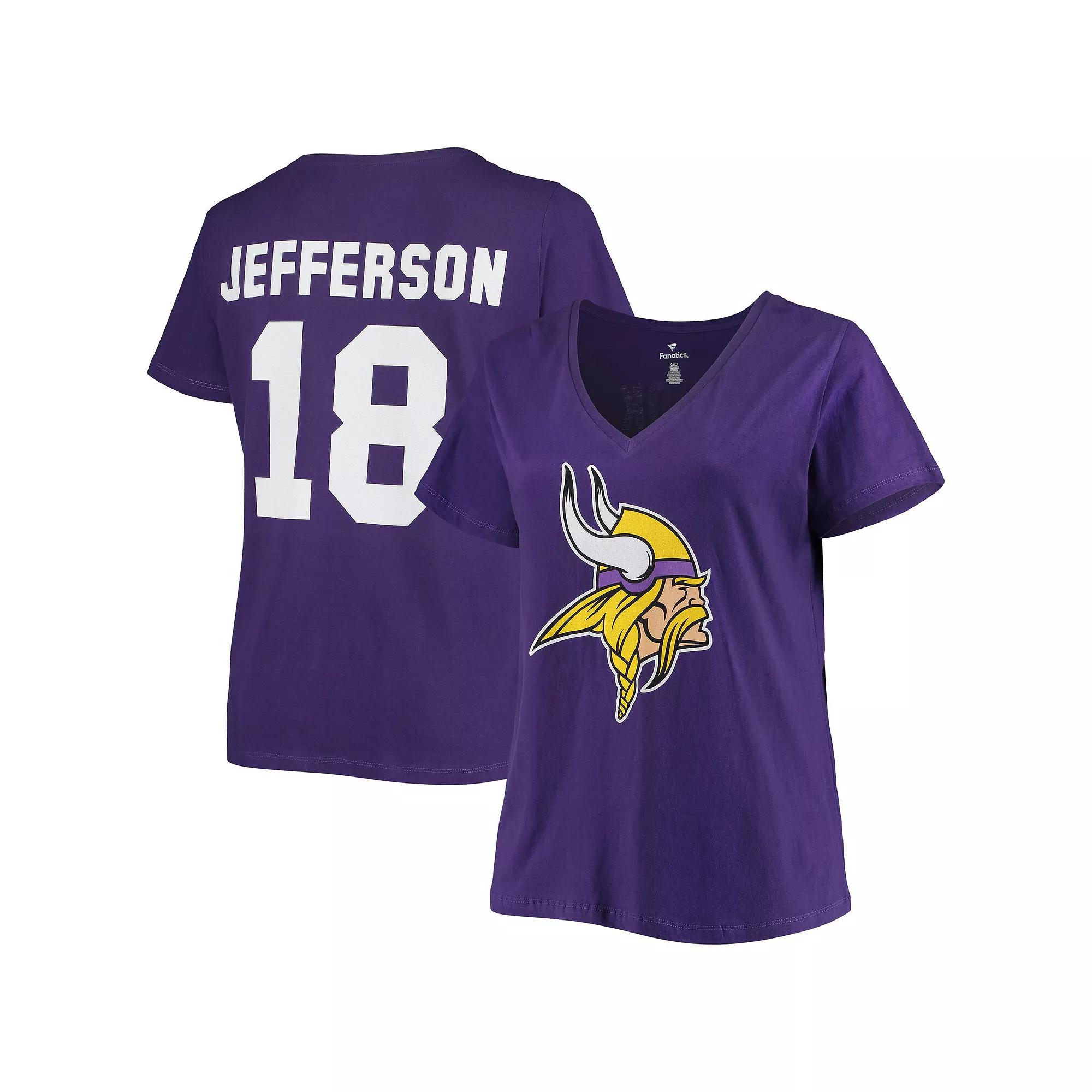 Women's Fanatics Branded Justin Jefferson Purple Minnesota Vikings Plus Size Name & Number V-Neck T-Shirt, Size: 3XL Product Image