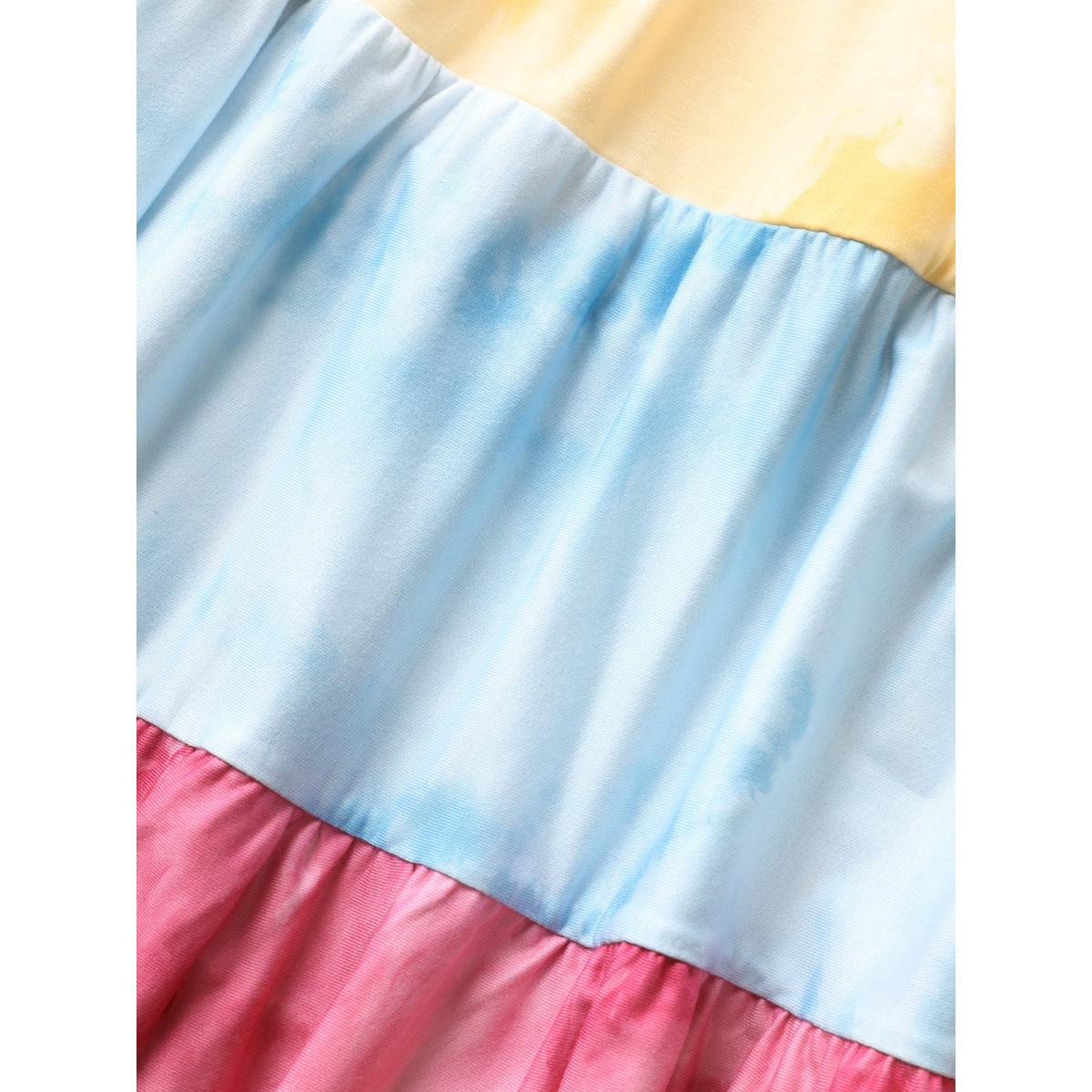 Plus Size Tie Dye Contrast Ruffle Layered Hem Dress Multicolor Women Casual Gathered Non Sleeveless Curvy Midi Dress BloomChic 28/5X Product Image