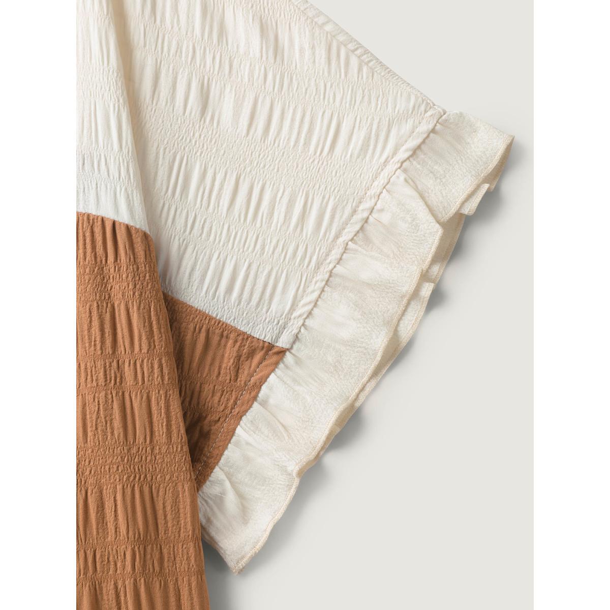 Plus Size Textured Color Block Tiered Midi Dress Multicolor Women Leisure V-neck Short sleeve Curvy BloomChic 12/L Product Image