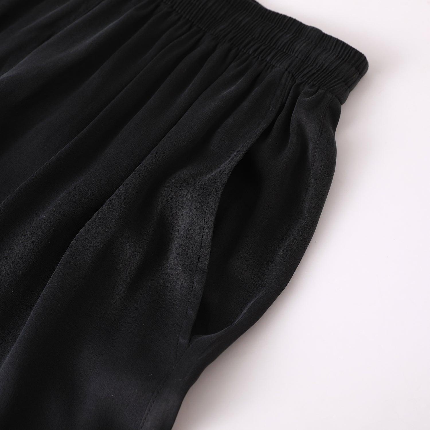 Black Sueded Pure Mulberry Silk Men's Shorts | Mid Waist | 19 Momme Sueded Silk Charmeuse Product Image