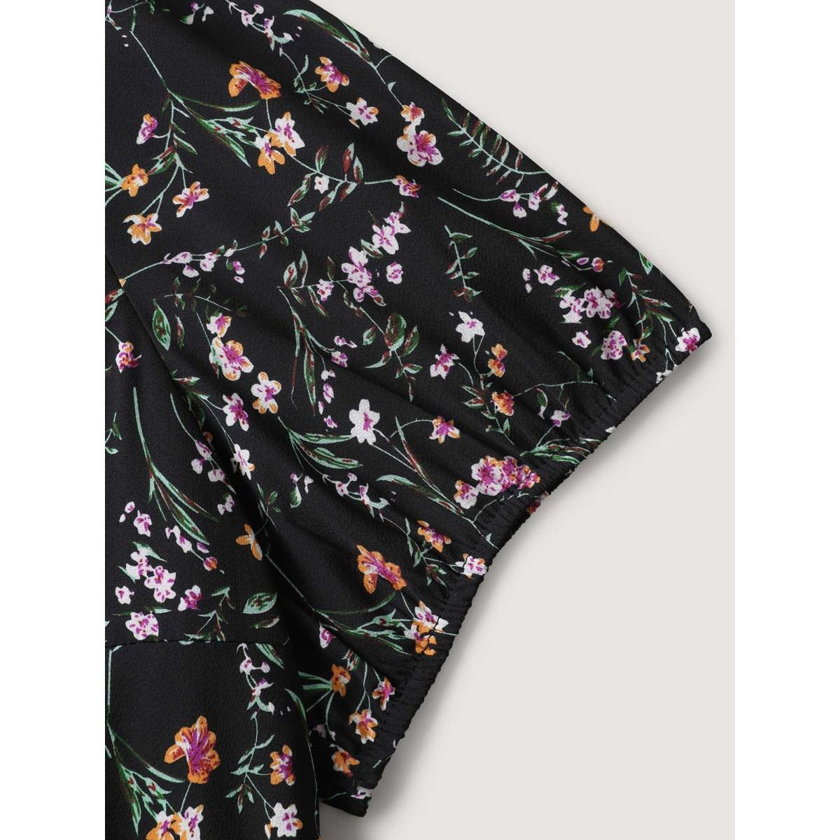 Plus Size Black Floral Print Bow Back Detail Blouse Women Timeless Short sleeve Square Neck Elegant Blouses BloomChic 10/M Product Image